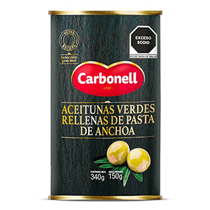 Aceitunas verdes rellenas con pasta de anchoa Carbonell 340g