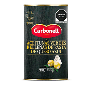 Aceitunas rellenas de pasta de queso azul Carbonell 340g